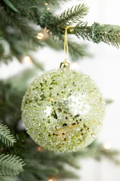 Decorator's Warehouse 4” Green Clear Swirl Iced Ball Ornament > Christmas Ornaments|Storyville