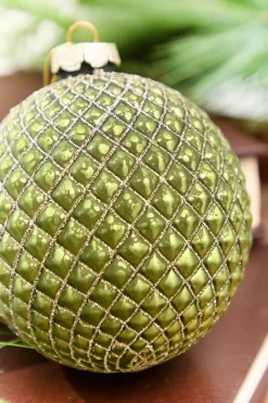 Decorator's Warehouse 4" Green Glass Quilted Glitter Check Ball Ornament > Christmas Decor|Christmas Ornaments