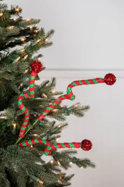 Decorator's Warehouse 24” Green & Red Curly Stem with Ball > Christmas Decor|Christmas Sprays