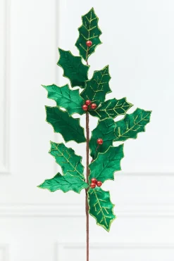 Decorator's Warehouse 28" Green & Red Holly Leaves Spray > Nutcracker|Christmas Sprays