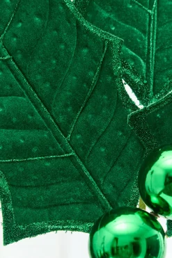 Decorator's Warehouse 39" Green Velvet Holly Leaves Spray > Nutcracker|Christmas Sprays