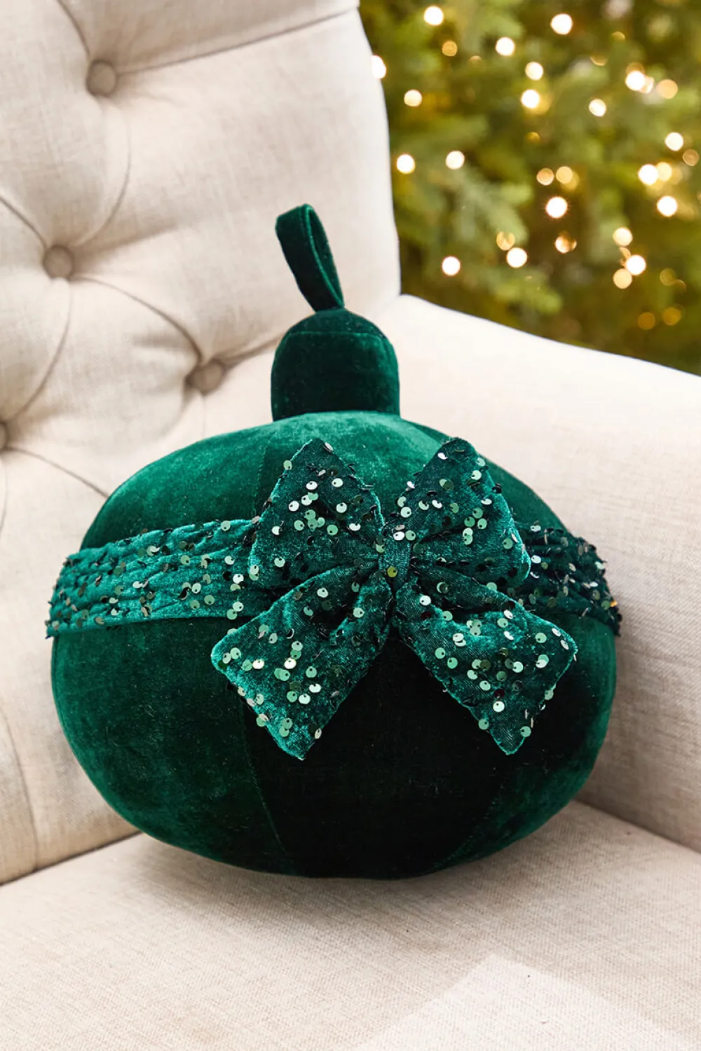 Decorator's Warehouse 10" Green Velvet with Sequin Bow Ornament > Christmas Decor|Christmas Accents