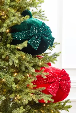 Decorator's Warehouse 10" Green Velvet with Sequin Bow Ornament > Christmas Decor|Christmas Accents