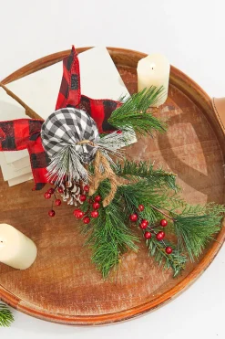 Decorator's Warehouse 18” Holiday Pine Pick with Buffalo Check Ornament & Berries > Farmhouse|Christmas Sprays