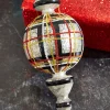 Decorator's Warehouse 9" Holiday Plaid Finial Glass Ornament > Christmas Ornaments|Christmas Ornaments