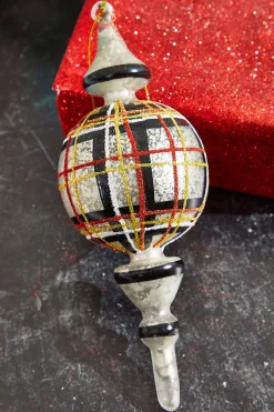 Decorator's Warehouse 9" Holiday Plaid Finial Glass Ornament > Christmas Ornaments|Christmas Ornaments