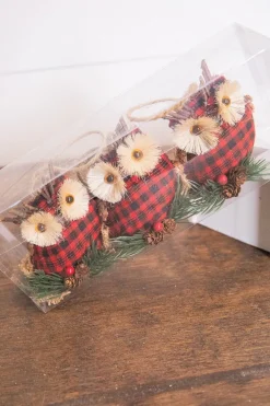 Decorator's Warehouse 4” Holiday Plaid Owl Ornaments - Set of 3 > Sale|Christmas Sale