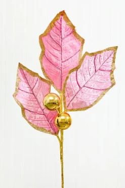 Decorator's Warehouse 30" Holly Leaves Spray - Pink & Gold > Christmas Sprays|Christmas Decor