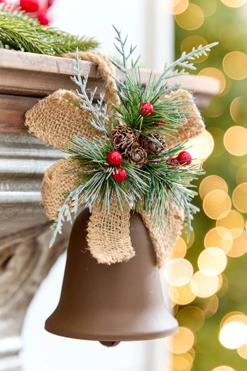 Decorator's Warehouse 4" Holly & Pinecone Metal Bell Ornament > Christmas Sale|Christmas Decor
