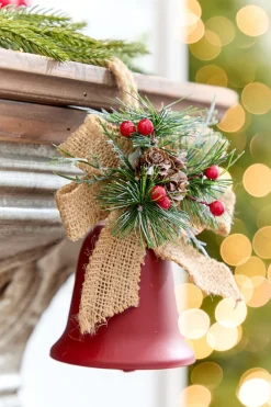 Decorator's Warehouse 4" Holly & Pinecone Metal Bell Ornament > Christmas Sale|Christmas Decor