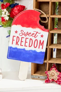 Decorator's Warehouse 13.5"H x 7"L Sweet Freedom Popsicle Sign > Patriotic Decor|Patriotic Decor