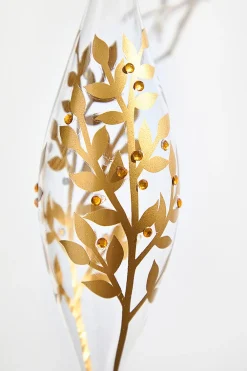 Decorator's Warehouse 8" - 9" Icicle Glass Ornament with Gold Leaf Detail > Christmas Decor|Natural Elegance