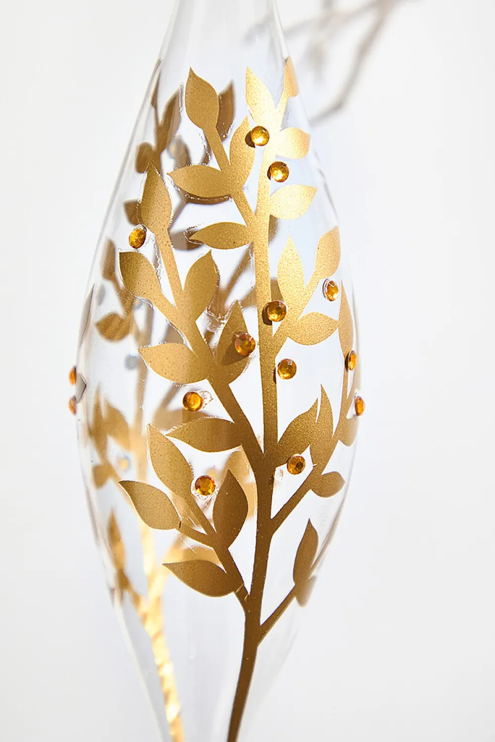 Decorator's Warehouse 8" - 9" Icicle Glass Ornament with Gold Leaf Detail > Christmas Decor|Natural Elegance