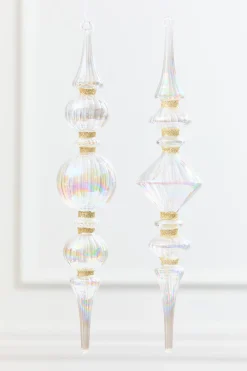 Decorator's Warehouse 11.5" Iridescent Glass & Gold Glitter Finial Drop Ornament > Christmas Decor|Natural Elegance