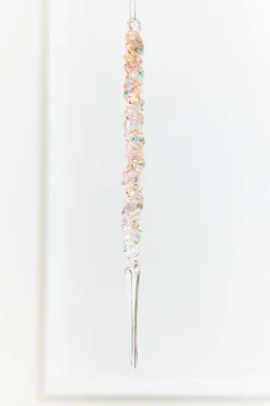 Decorator's Warehouse 9.75" Iridescent Glass Icicle Ornament > White Christmas|Christmas Decor