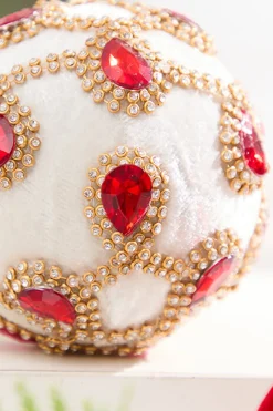 Decorator's Warehouse 4" Ivory Velvet with Jewel & Rhinestone Ball Ornament > Christmas Decor|Jewel Tones