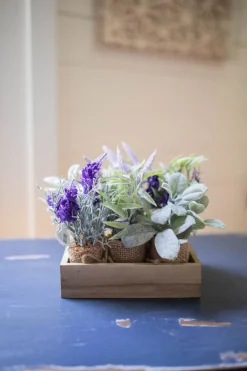 Decorator's Warehouse 9” Lavender & Lamb’s Ear In Burlap with Crate - Set of 6 > Easter Table Decor|Easter Decor
