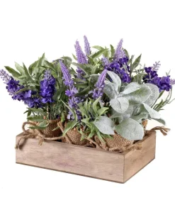 Decorator's Warehouse 9” Lavender & Lamb’s Ear In Burlap with Crate - Set of 6 > Easter Table Decor|Easter Decor