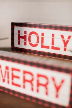 Decorator's Warehouse 9.4” L Buffalo Check Wood Holiday Sign > Farmhouse|Christmas Decor