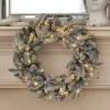 Decorator's Warehouse 24" Lexington Fir Flocked Plug-In Wreath with Warm White LED Lights > Under 30"|Pre-Lit Wreaths
