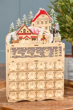 Decorator's Warehouse 14.1" Lighted Laser Cut Wood Holiday Village Advent Calendar > Winter Woodland|Christmas Accents