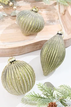 Decorator's Warehouse 4.25" - 6" Light Green Ribbed Glass Ornaments > Christmas Decor|2026 New Additions