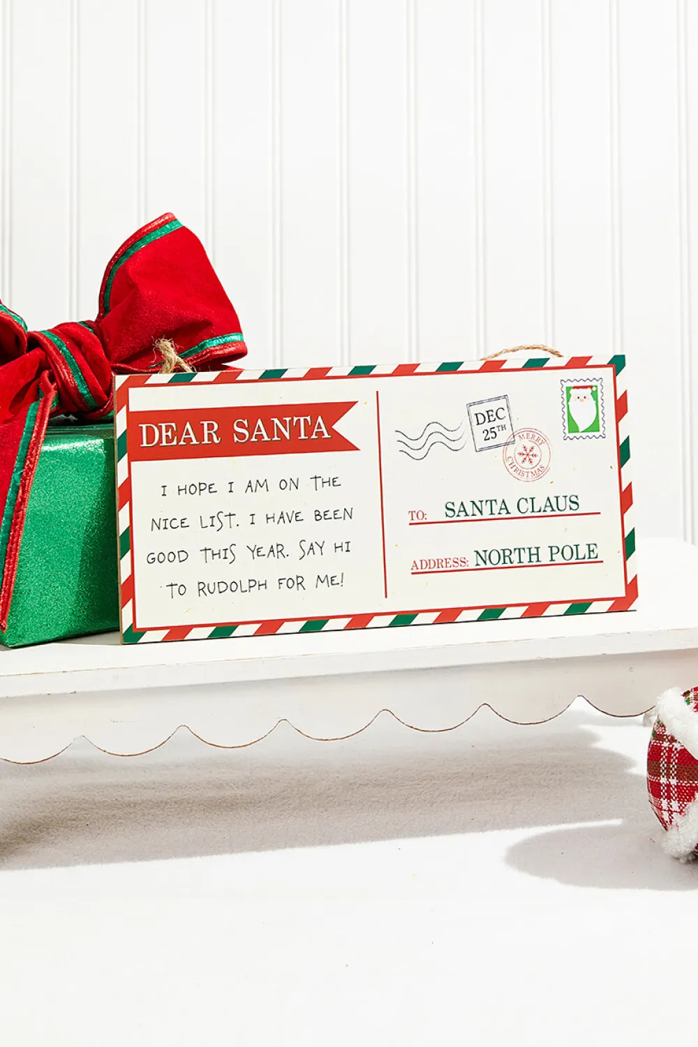 Decorator's Warehouse 12.5"L x 6"H Dear Santa Postcard Sign > North Pole Party|Christmas Decor