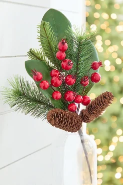 Decorator's Warehouse 16" Magnolia Leaf Berry Cone Pick > Christmas Sprays|Christmas Decor