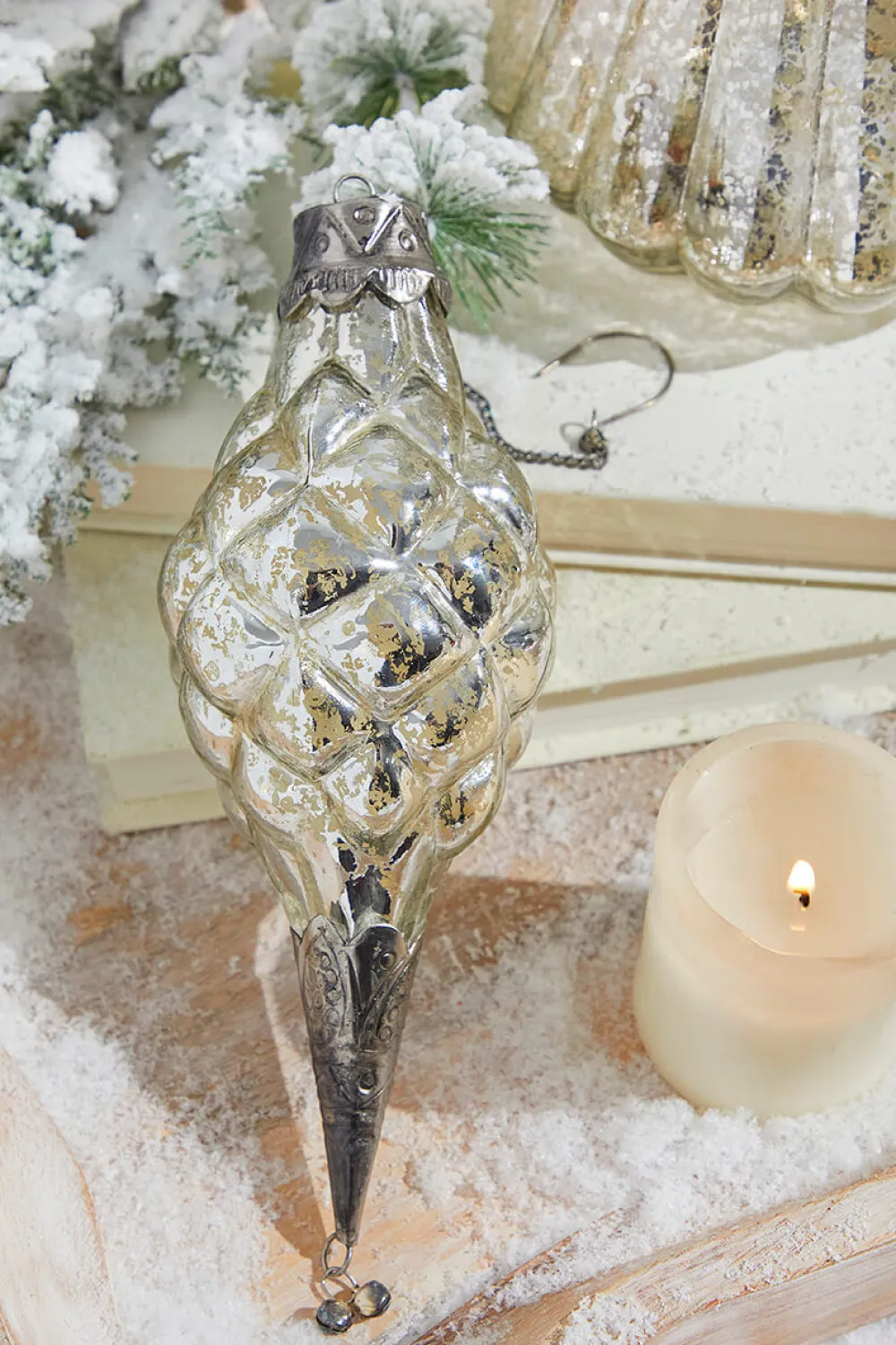 Decorator's Warehouse 8" Marquis Elizabethan Mercury Glass Ornament > Christmas Decor|Natural Elegance