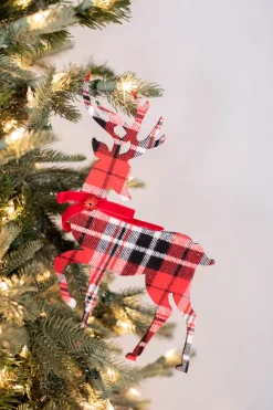 Decorator's Warehouse 11” MDF Fabric Plaid Deer Ornament > Christmas Ornaments|Christmas Ornaments