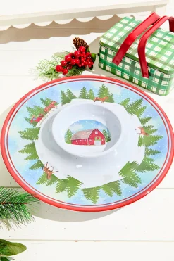 Decorator's Warehouse 14.96" Melamine Holiday Barn Design Chip & Dip Plate > Christmas Sale|Christmas Decor