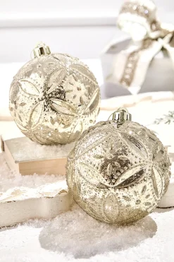 Decorator's Warehouse 5" Mercury Glitter Floret Ornament Box - Set of 2 > Boxed Sets|Christmas Decor