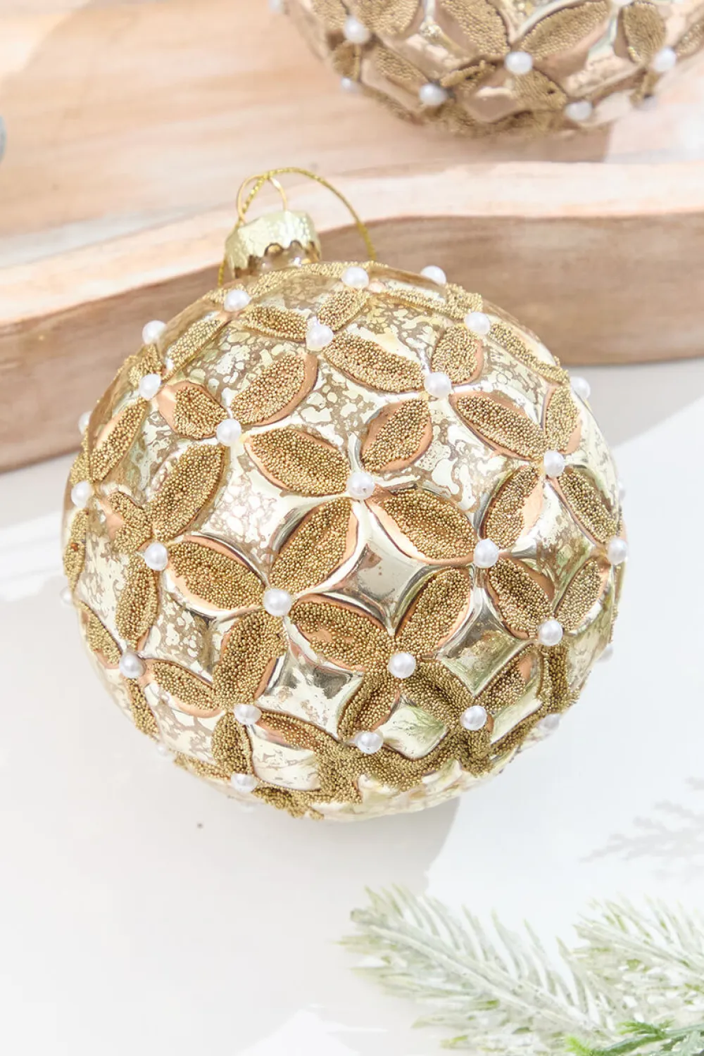 Decorator's Warehouse 5” Mercury & Pearl Beaded Glass Ornament > Christmas Decor|Christmas Ornaments