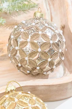 Decorator's Warehouse 5” Mercury & Pearl Beaded Glass Ornament > Christmas Decor|Christmas Ornaments