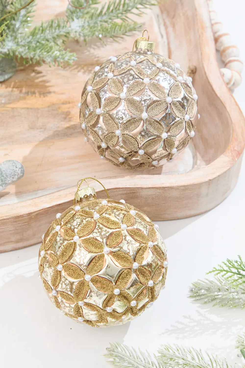 Decorator's Warehouse 5” Mercury & Pearl Beaded Glass Ornament > Christmas Decor|Christmas Ornaments