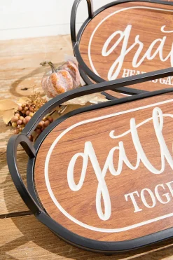 Decorator's Warehouse Metal & Engraved Wood Harvest Design Tray - Set of 2 > Fall Decor|Fall Decor