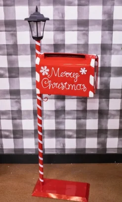 Decorator's Warehouse 49.2” Metal Holiday Mail Box with Solar Light Lantern > Sale|Christmas Sale