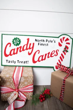Decorator's Warehouse 23.6” Metal Holiday North Pole’s Finest Candy Canes Wall Sign > Sale|Christmas Sale