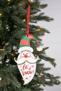 Decorator's Warehouse 8” Metal Holiday Santa Ornament with Ribbon > Christmas Ornaments|Christmas Decor