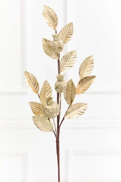 Decorator's Warehouse 24" Metallic Gold Pomegranate Leaf Spray > Gold & Champagne|Natural Elegance