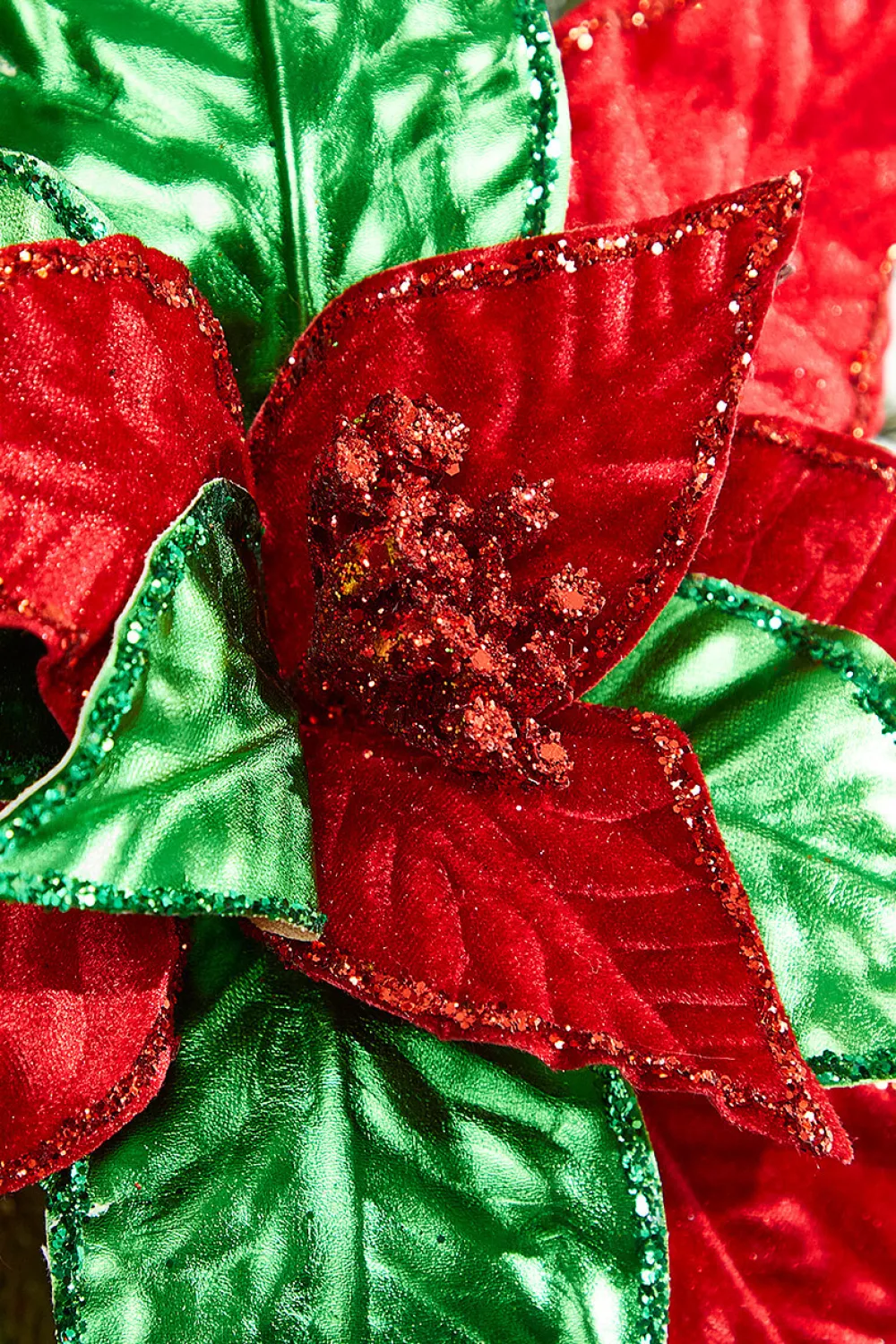 Decorator's Warehouse 22" Metallic Green and Red Poinsettia Stem > Christmas Decor|Traditional