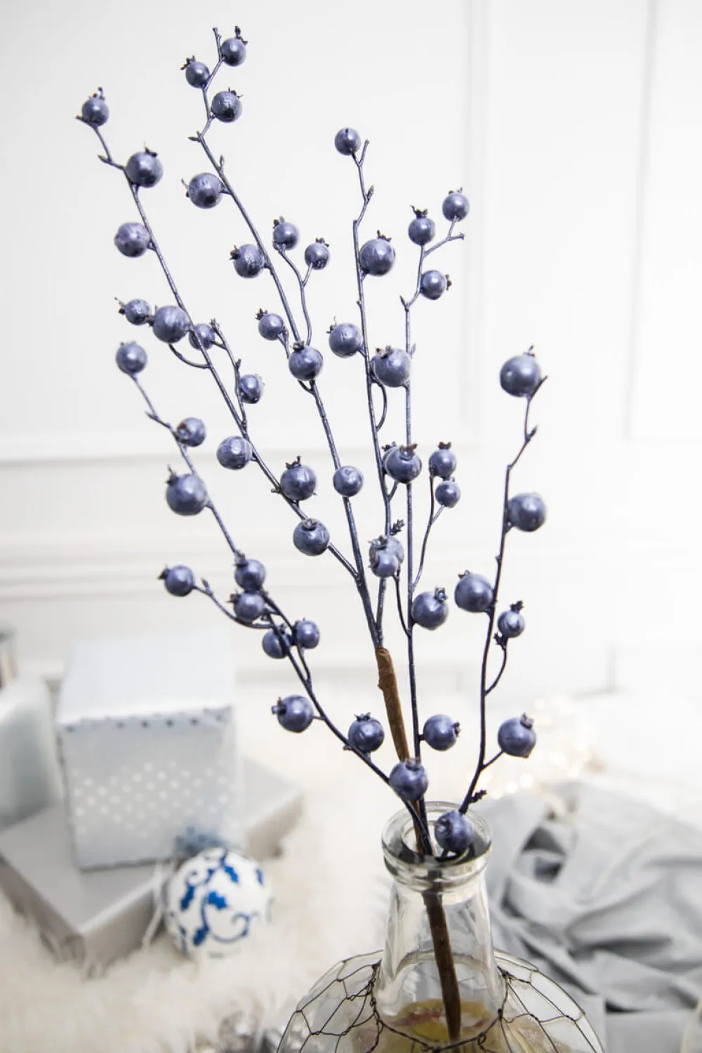 Decorator's Warehouse 30” Metallic Navy Mini Pomegranate Christmas Spray > Nutcracker|Christmas Sprays