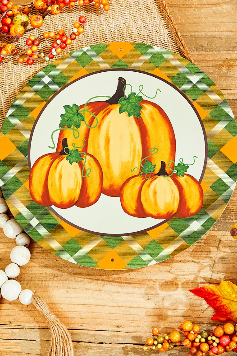 Decorator's Warehouse 12" Metal Pumpkin/Plaid > Fall Decor|Fall Decor