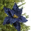 Decorator's Warehouse 24" Midnight Blue Velvet with Glitter Center Poinsettia Stem > Nutcracker|Christmas Decor
