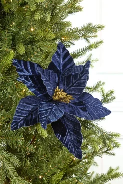 Decorator's Warehouse 24" Midnight Blue Velvet with Glitter Center Poinsettia Stem > Nutcracker|Christmas Decor