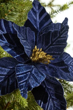 Decorator's Warehouse 24" Midnight Blue Velvet with Glitter Center Poinsettia Stem > Nutcracker|Christmas Decor