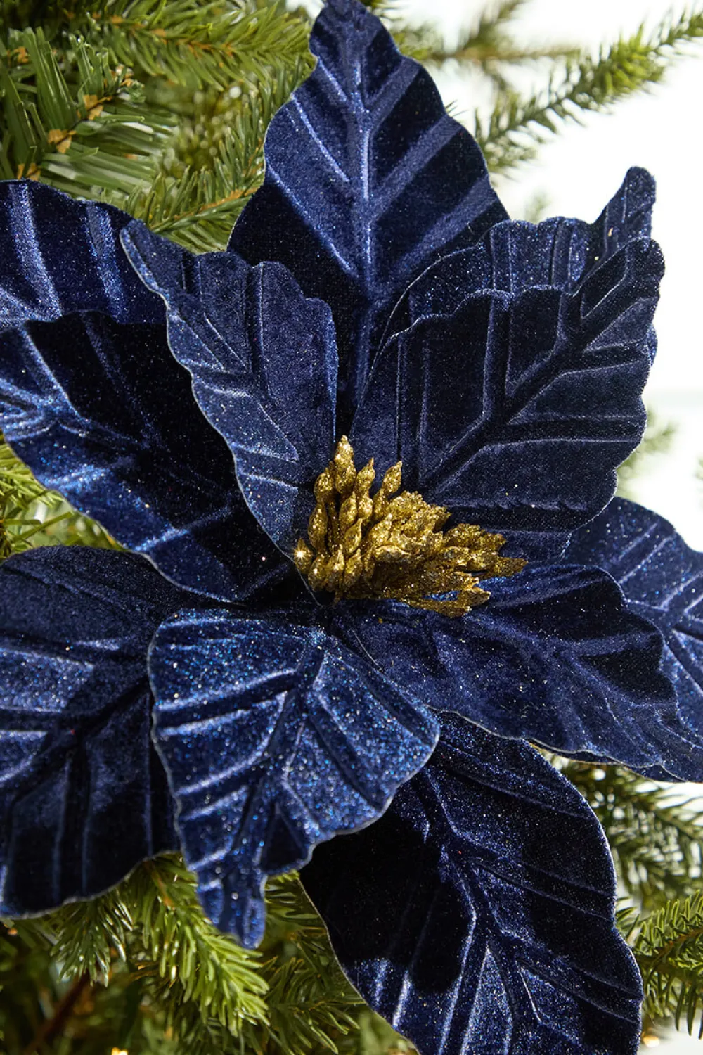 Decorator's Warehouse 24" Midnight Blue Velvet with Glitter Center Poinsettia Stem > Nutcracker|Christmas Decor