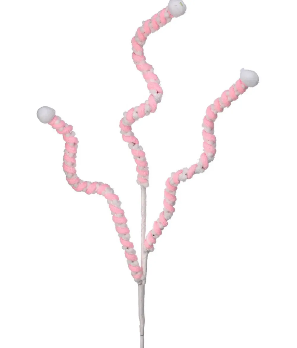 Decorator's Warehouse 25” Mini Cotton Ball Peppermint Christmas Spray - Pink/White > Christmas Sprays|Christmas Decor