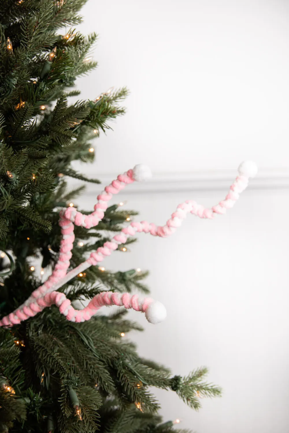 Decorator's Warehouse 25” Mini Cotton Ball Peppermint Christmas Spray - Pink/White > Christmas Sprays|Christmas Decor