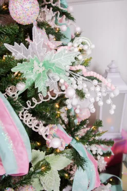 Decorator's Warehouse 25” Mini Cotton Ball Peppermint Christmas Spray - Pink/White > Christmas Sprays|Christmas Decor